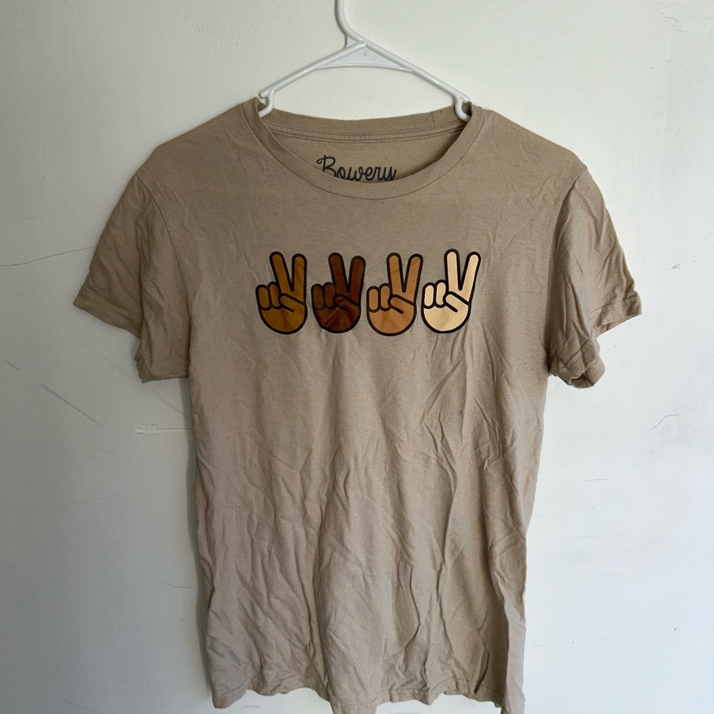Tan T-Shirt with Peace Sign Design